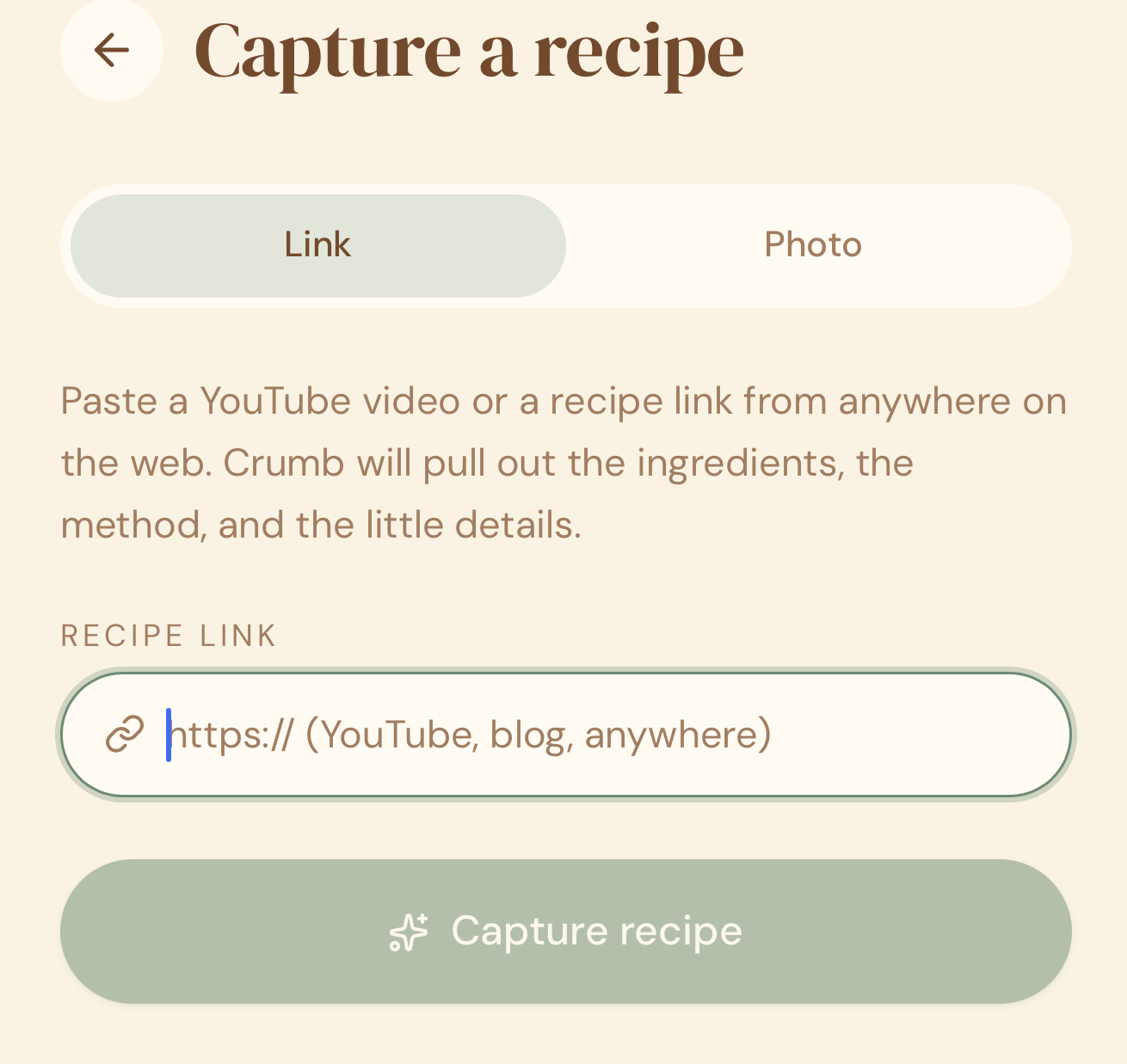 Pasting a website link into Crumb