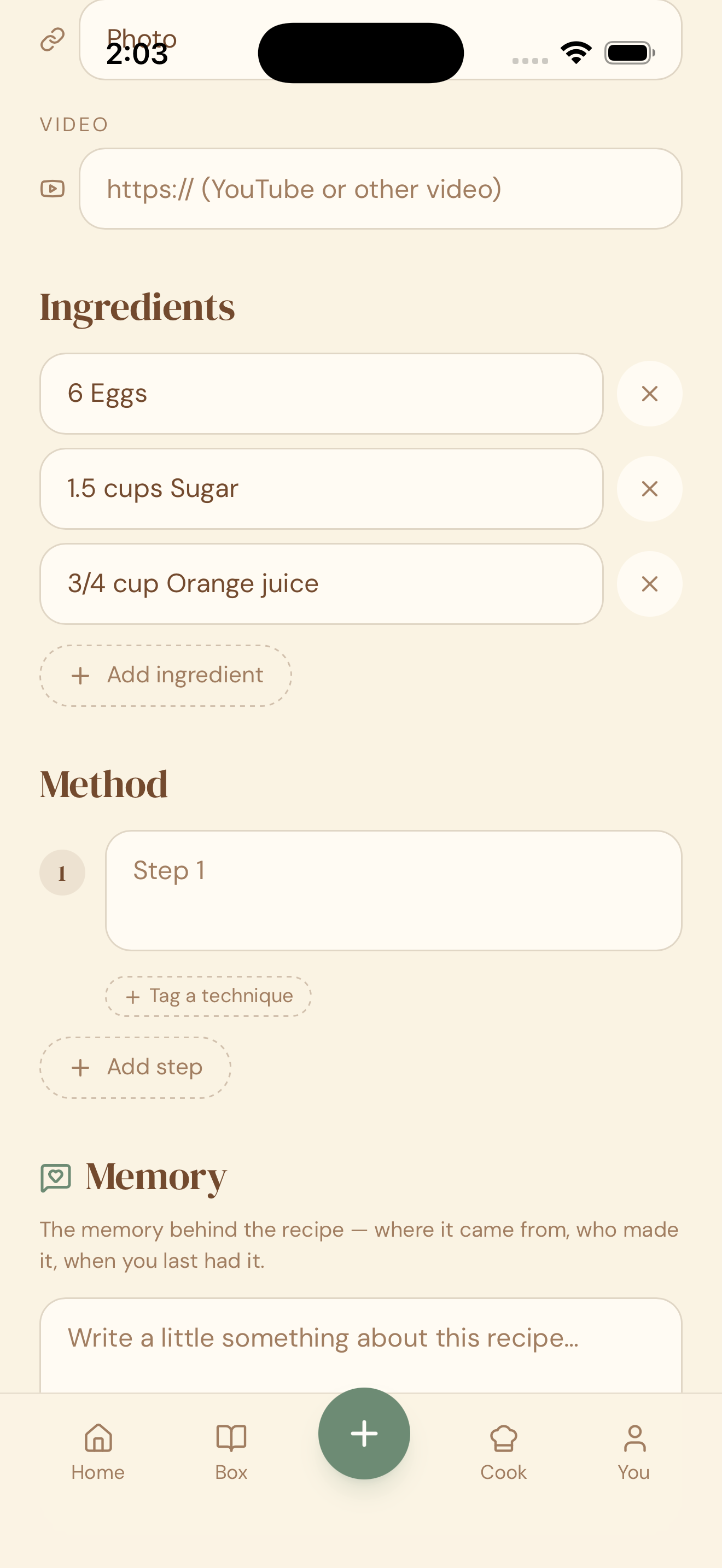 Adding recipe manually