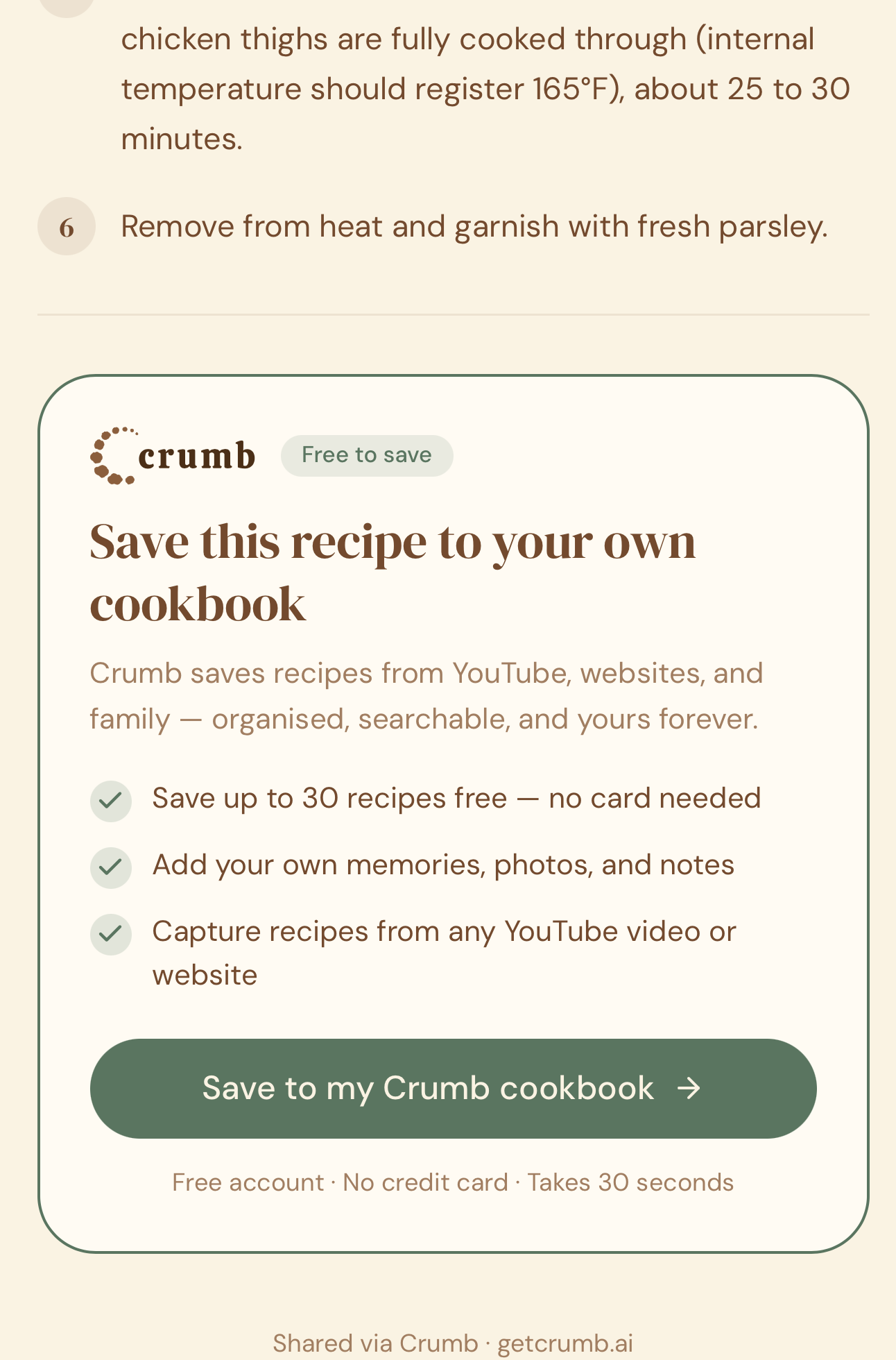 Share recipe link