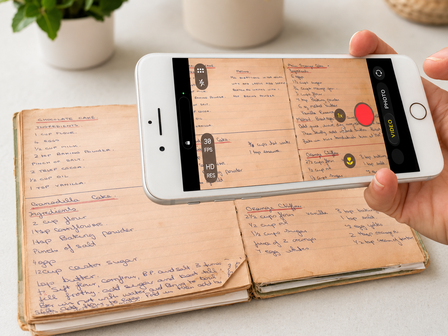Photographing a handwritten family recipe book